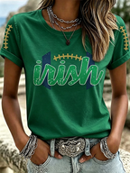 Women'S Rugby Printed Round Neck Short Sleeved T-Shirt