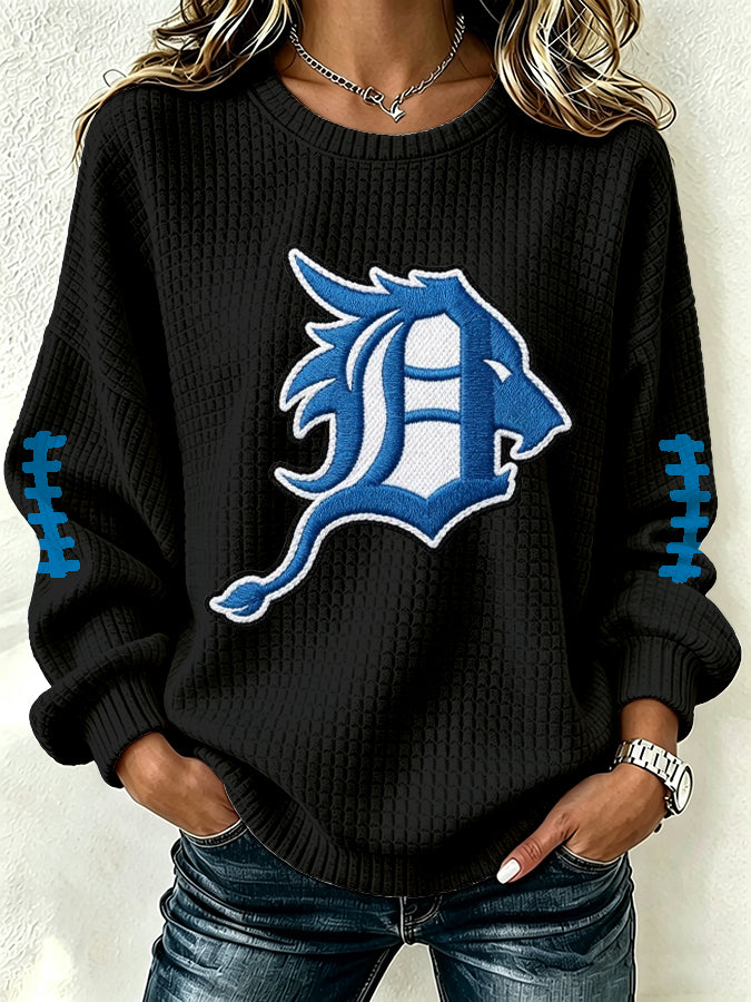 Women's Football Print Crew Neck Check Sweatshirt