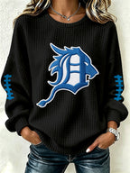 Women's Football Print Crew Neck Check Sweatshirt