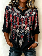 Women's National Flag Floral Print Cotton Linen Top
