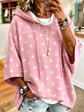 Women'S Casual Pink Polka Dot Loose Hooded Sweatshirt