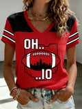 Women's Football Print V-Neck T-Shirt
