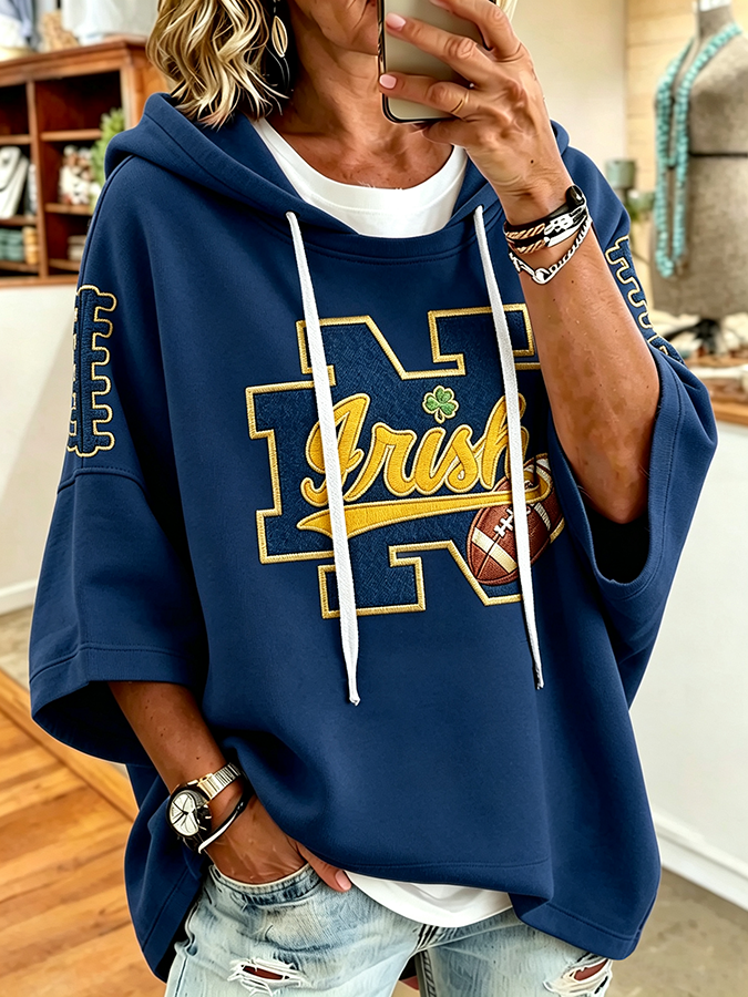 Women'S Retro Rugby Printed Hoodie