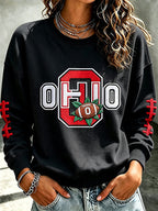 Women'S Embroidered Rugby Round Neck Top