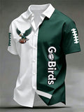 Men's Asymmetric Splicing Color Football Printed Lapel Shirt