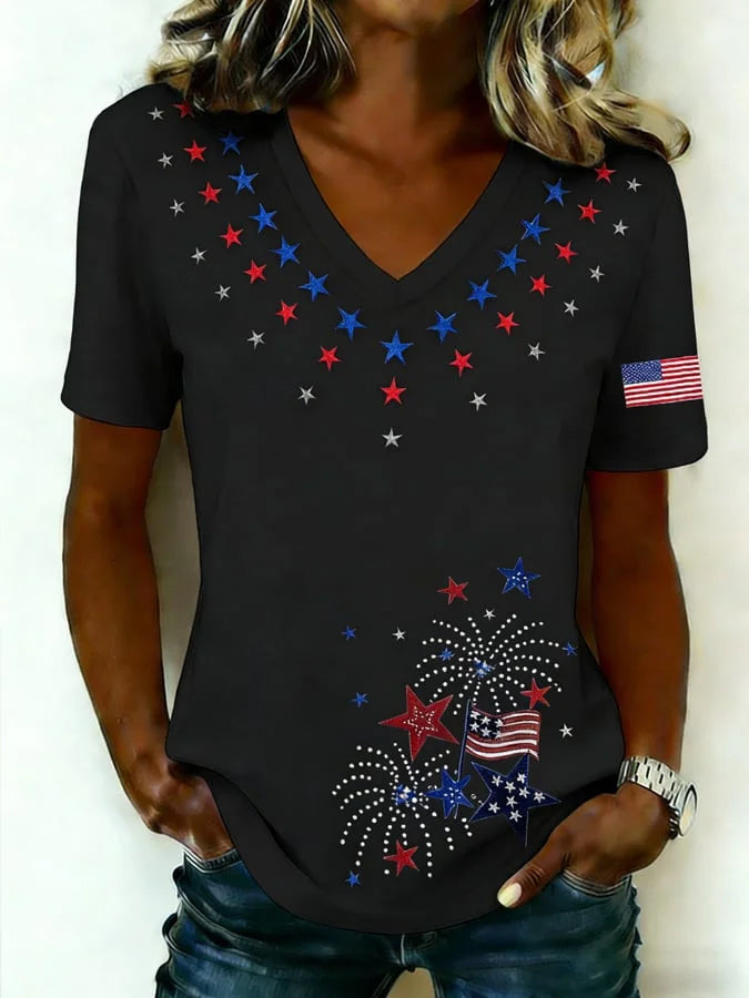 Women'S V-Neck Casual Short Sleeved T-Shirt