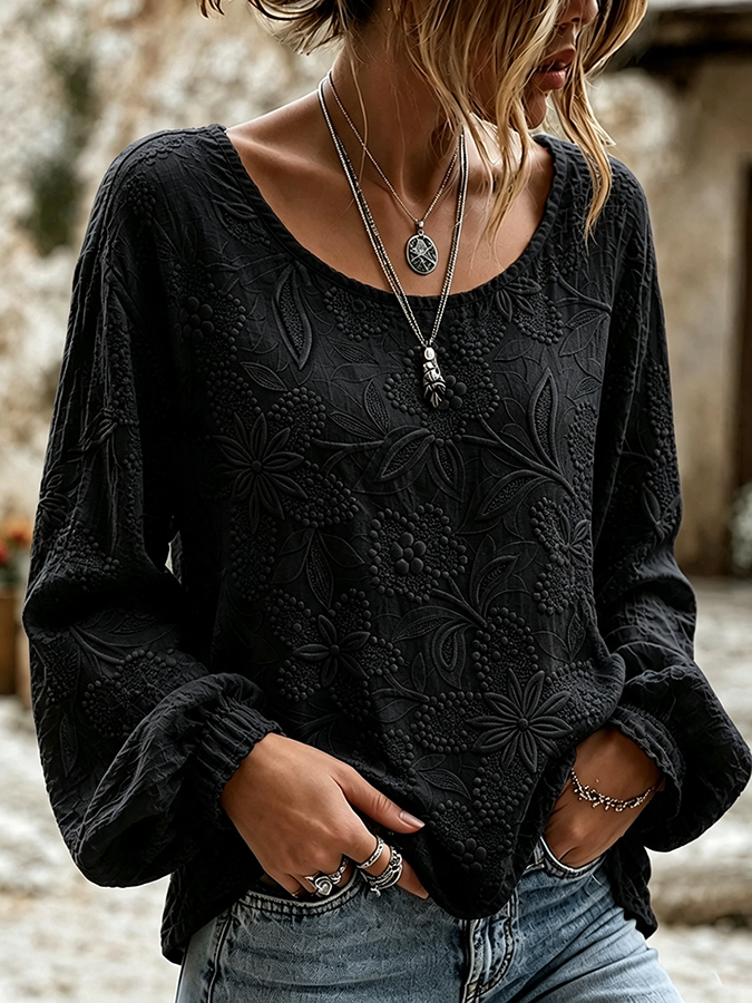 Women'S Plant Flower Printed Cotton And Linen Shirt