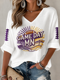 Women'S Football Fans Print Waffle  Top