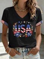 Women's Flower Independence Day Printed Casual T-shirt