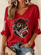 Women's Football Print Casual Waffle Top