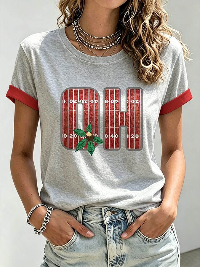 Women'S Rugby Printed Round Neck T-Shirt