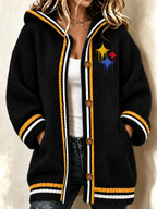 Women'S Football Printed Casual Knitted Hooded Cardigan