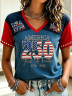 Women's Casual USA 250th Celebration Print Short Sleeve T-shirt