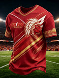 Men'S Football Game Print Casual V Neck T-Shirt