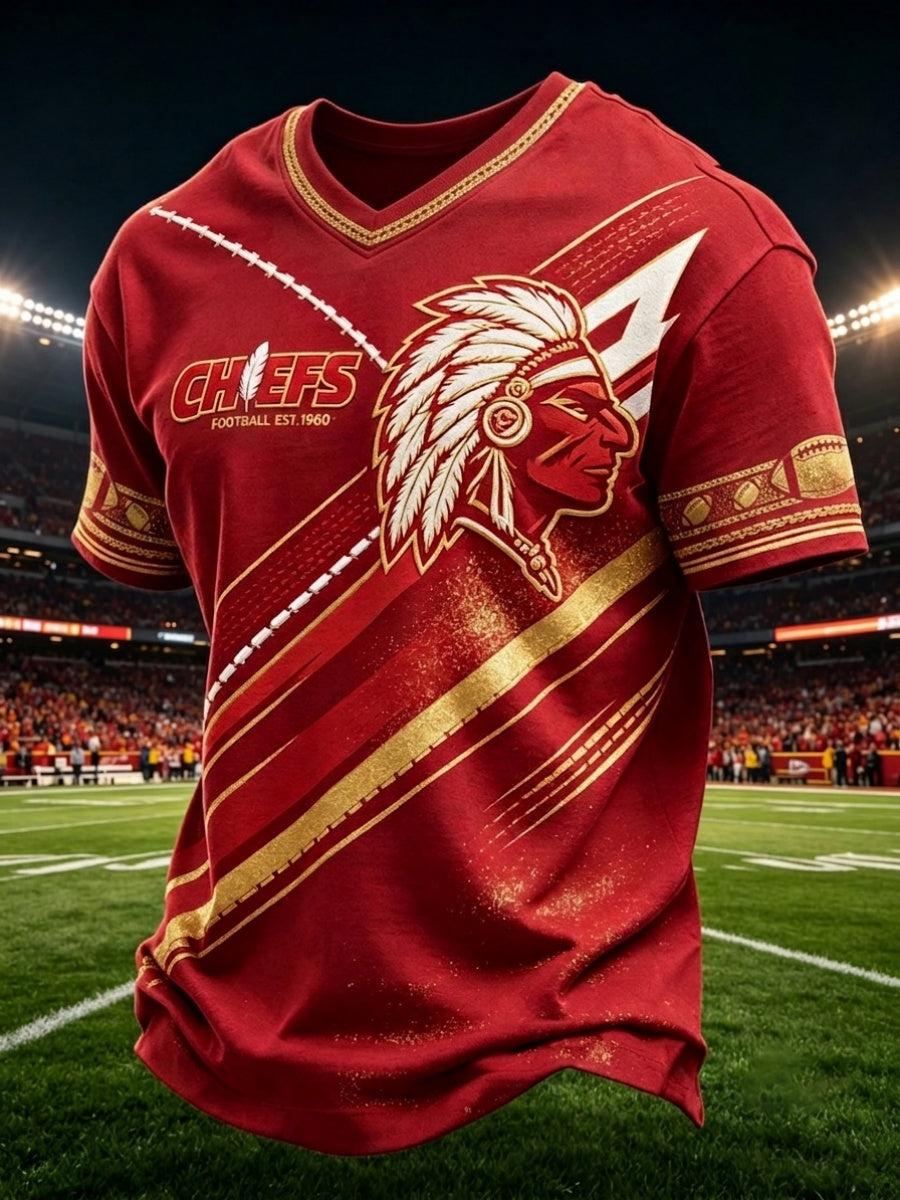 Men'S Football Game Print Casual V Neck T-Shirt