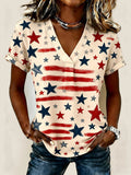 Women'S Casual Slim Fit V-Neck Patriotic Short Sleeved T-Shirt