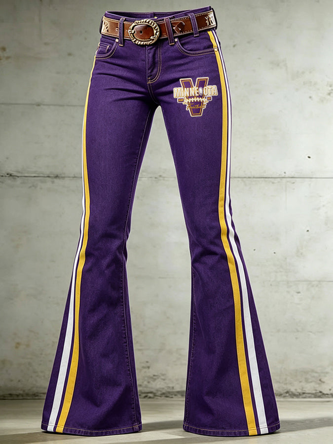 Women'S Football Print Flare Denim Jeans