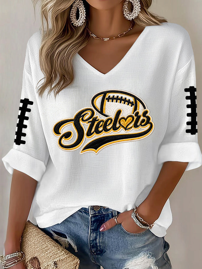 Women's Football Printed V-Neck T-Shirt