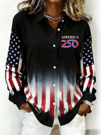 Ladies' Casual 250Th Anniversary Celebration Lapel Button Up Shirt