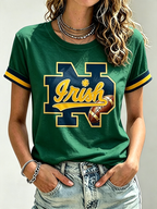 Women'S Rugby Printed Round Neck Short Sleeved T-Shirt