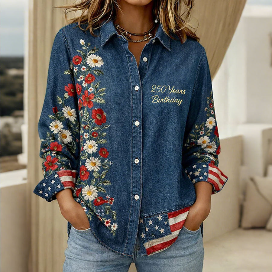 Women's 250th Anniversary American Art Print Casual Long-Sleeve Shirt