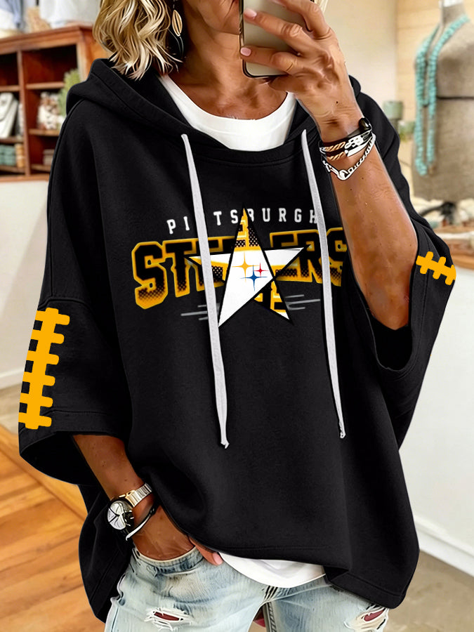 Women'S Football Print Hooded Sweatshirt