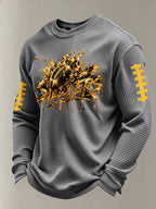 Men's Football Print Waffle Crewneck Sweatshirt