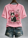 Women's Cow Cat Butterfly Flower Breast Cancer Ribbon T-shirt