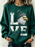 Women'S Waffle Football Fan Casual Long Sleeved Sweatshirt