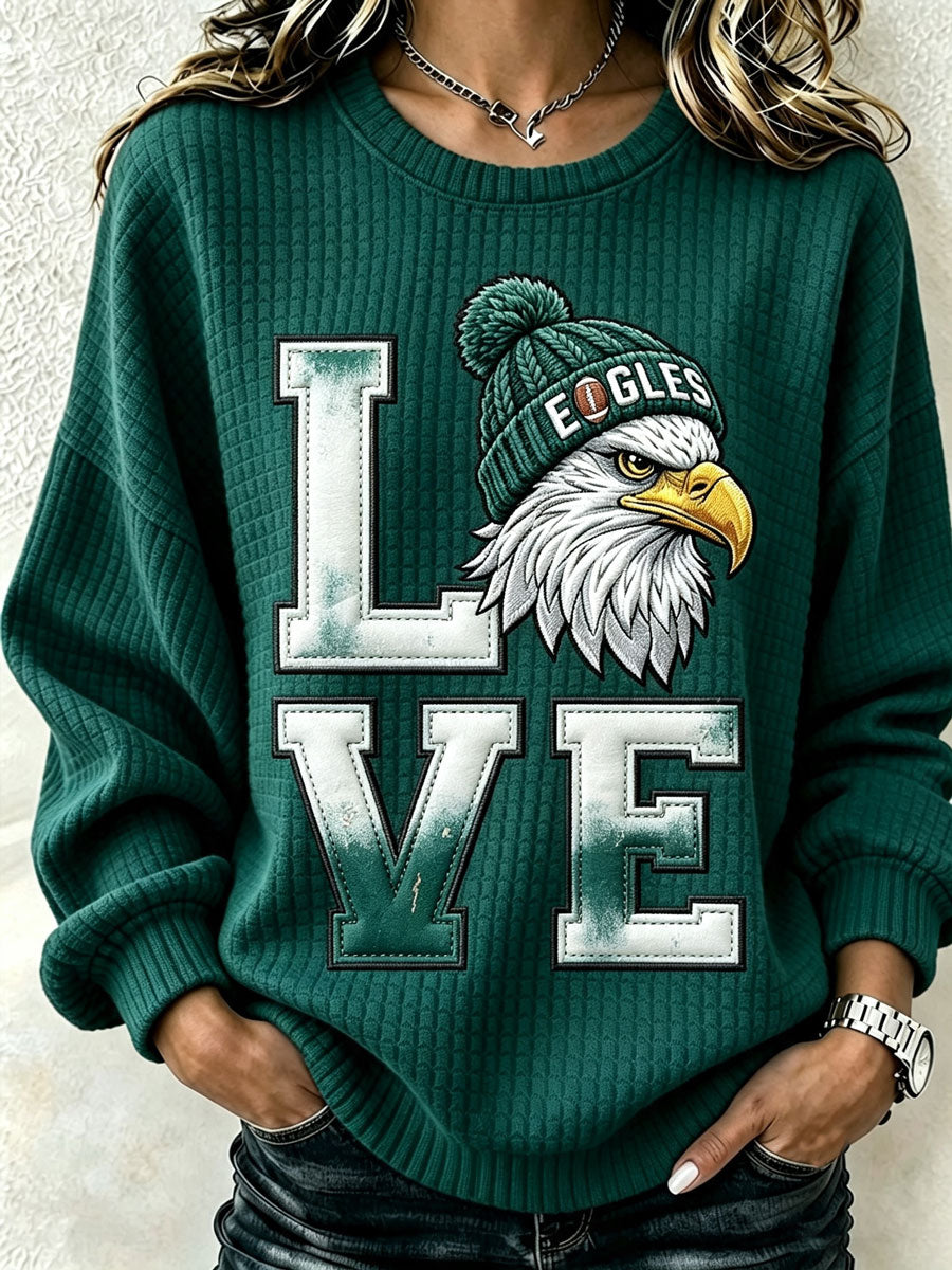Women'S Waffle Football Fan Casual Long Sleeved Sweatshirt