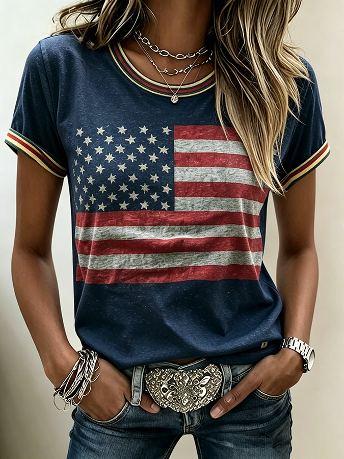 Women'S  Anniversary Flag Printed Casual T-Shirt