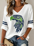 Women'S Seattle Football Vintage Fashion Printed Waffle T-Shirt