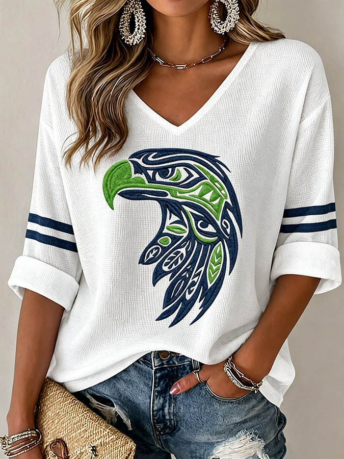 Women'S Seattle Football Vintage Fashion Printed Waffle T-Shirt