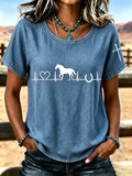 Western Horse Art Faith Printed Round Neck T-Shirt