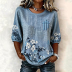 Women'S Casual Floral Printed Cotton And Linen Artistic Top