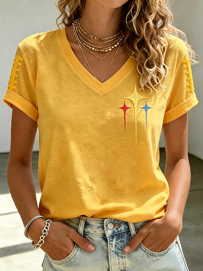 Women's Football Printed Casual V-neck T-shirt