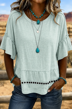 Women's Retro Art Solid Color Splicing T-Shirt