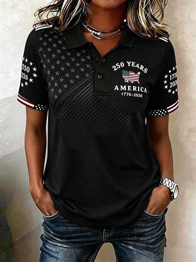 Women'S Casual American Independence Day Printed Polo Shirt Short Sleeved