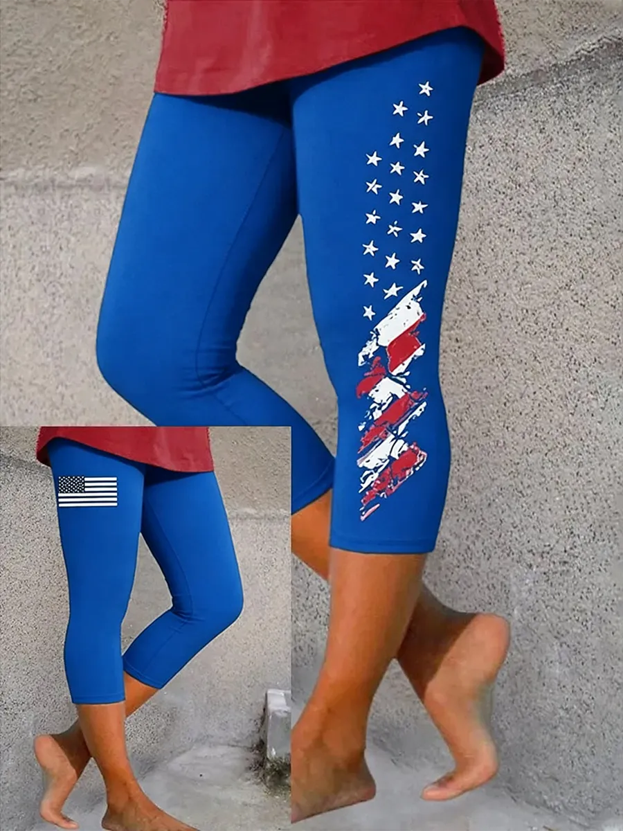 Women Star Capris Elastic Waist Pants Casual Summer Trousers