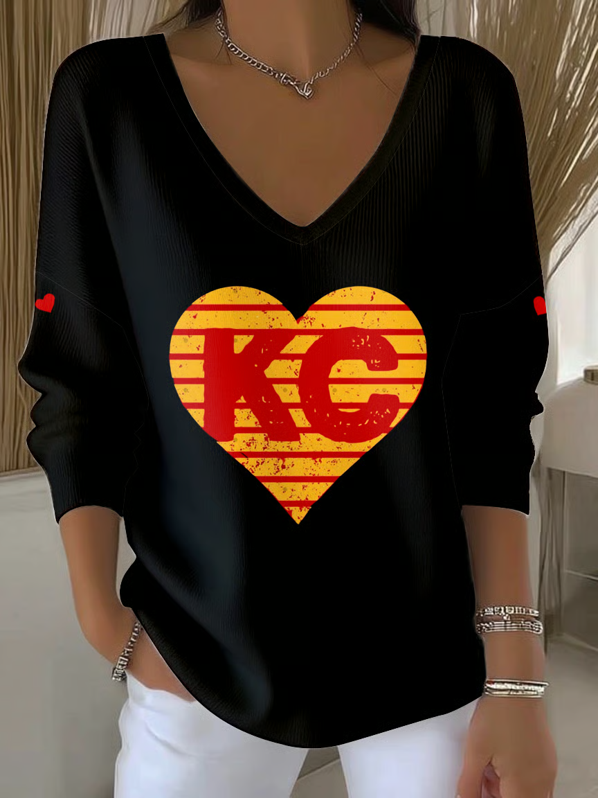 Women's Rugby Print Casual Knit Top