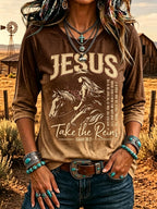 Women'S Western-Style Retro Faith Print  T-Shirt