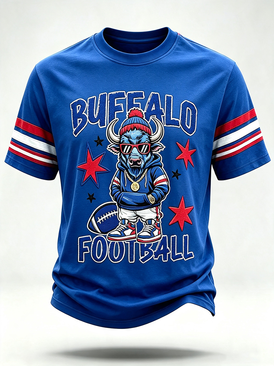 Men's football printed short sleeved T-shirt