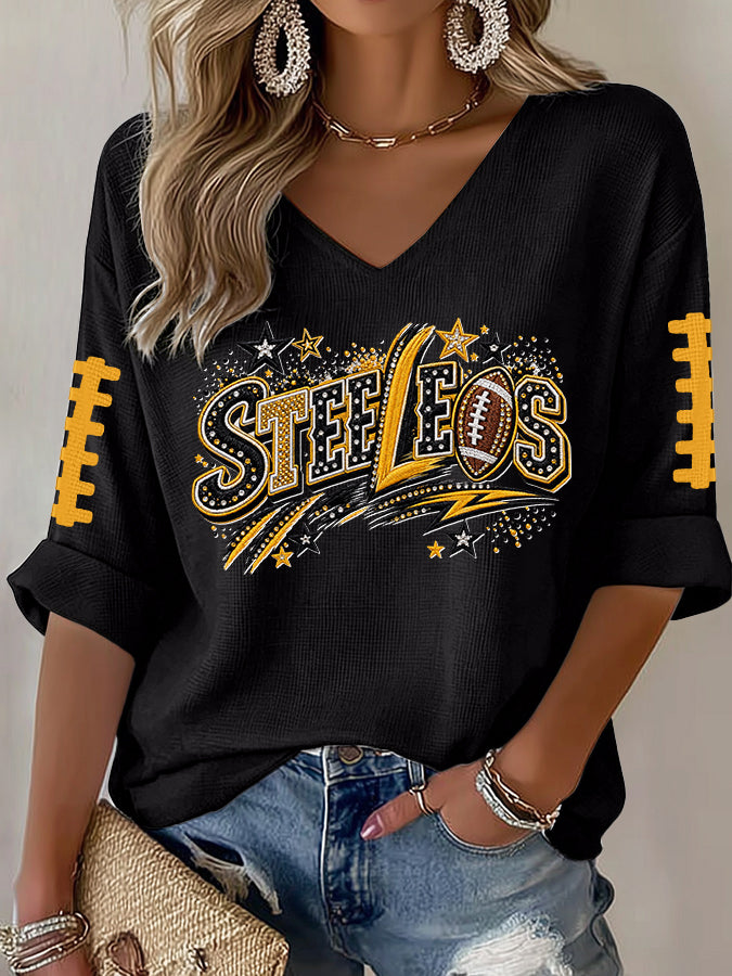 Women'S Football  Print Waffle  Top