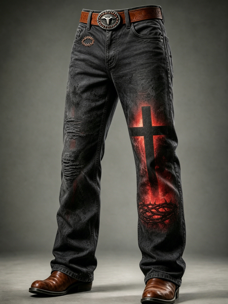 Men's Faith Printed Casual Jeans