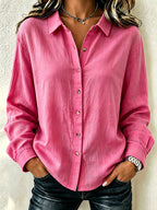 Women'S Solid Color Lapel Long Sleeved Shirt