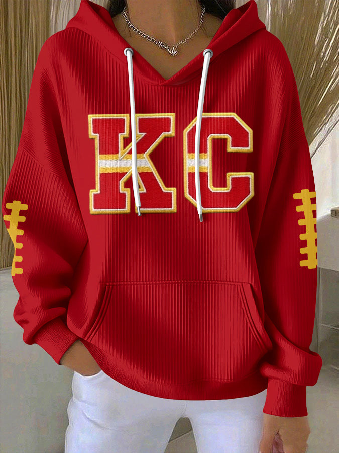 Women'S Football Print Hooded Sweatshirt