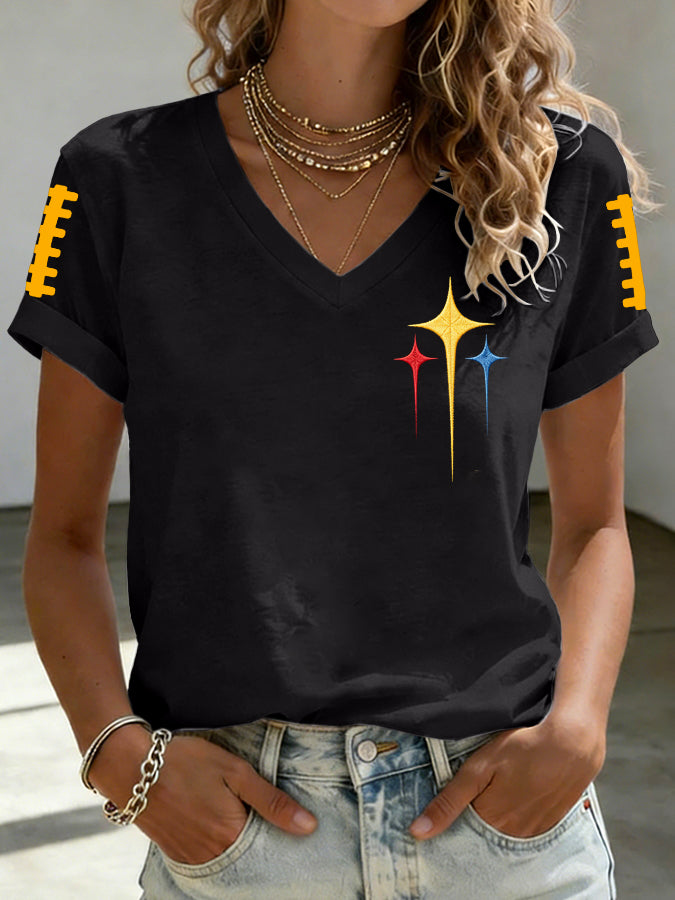 Women's Football Printed Casual V-neck T-shirt