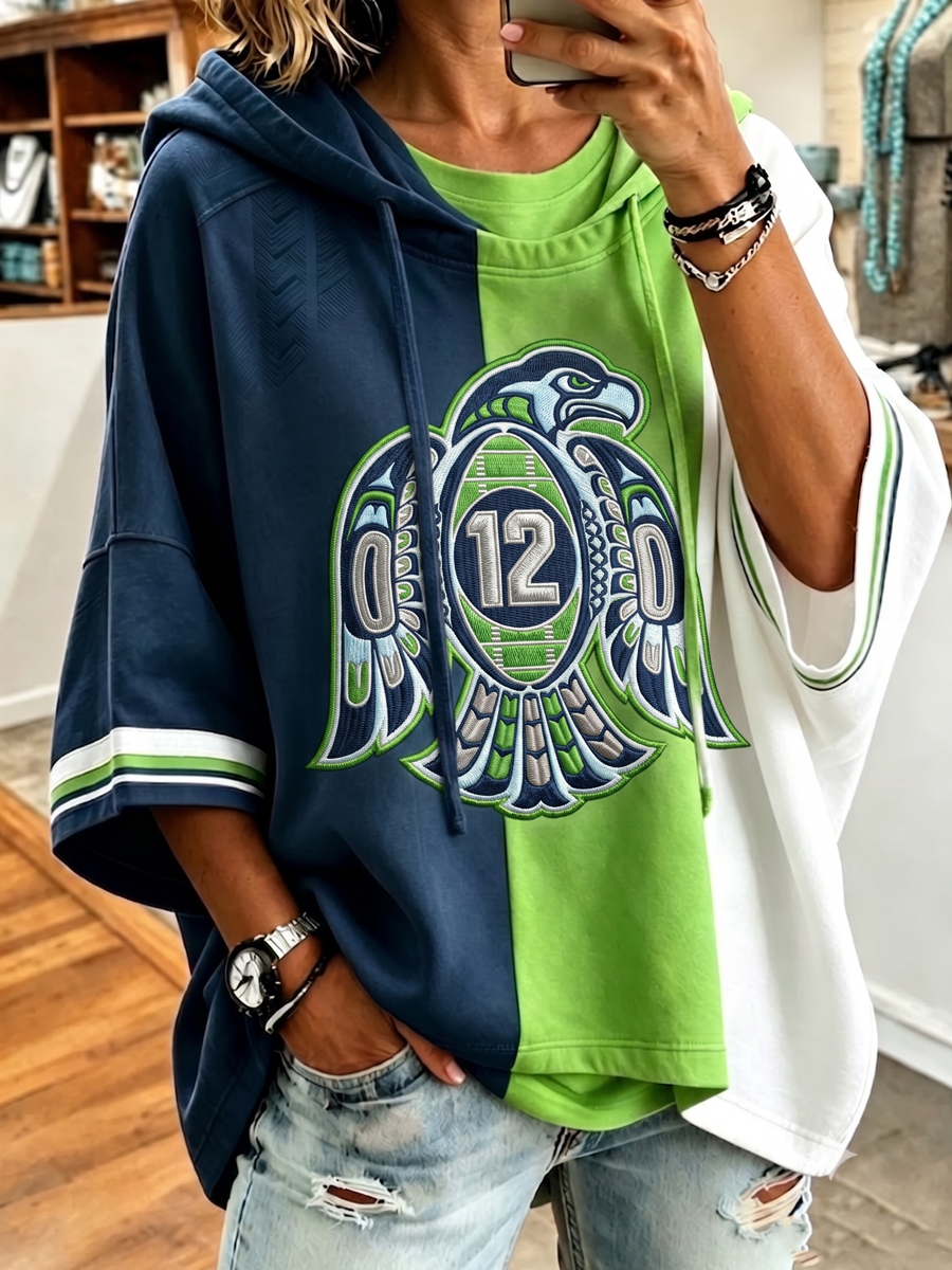 Women'S Fan Casual Loose Striped Hooded Sweatshirt
