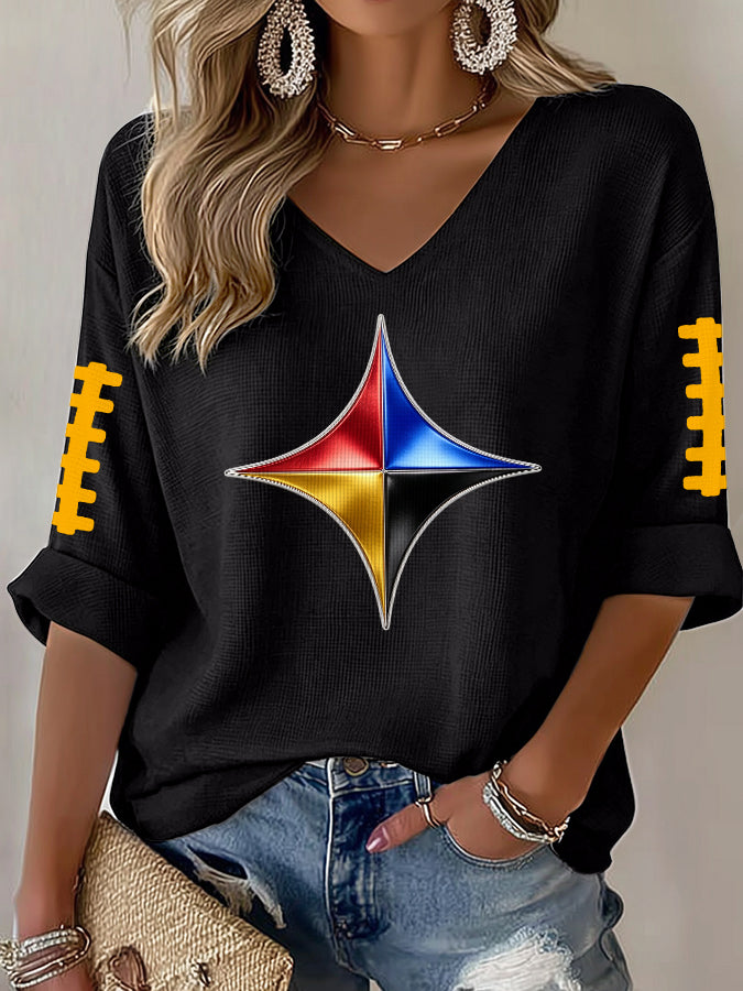 Women'S Football  Print Waffle  Top