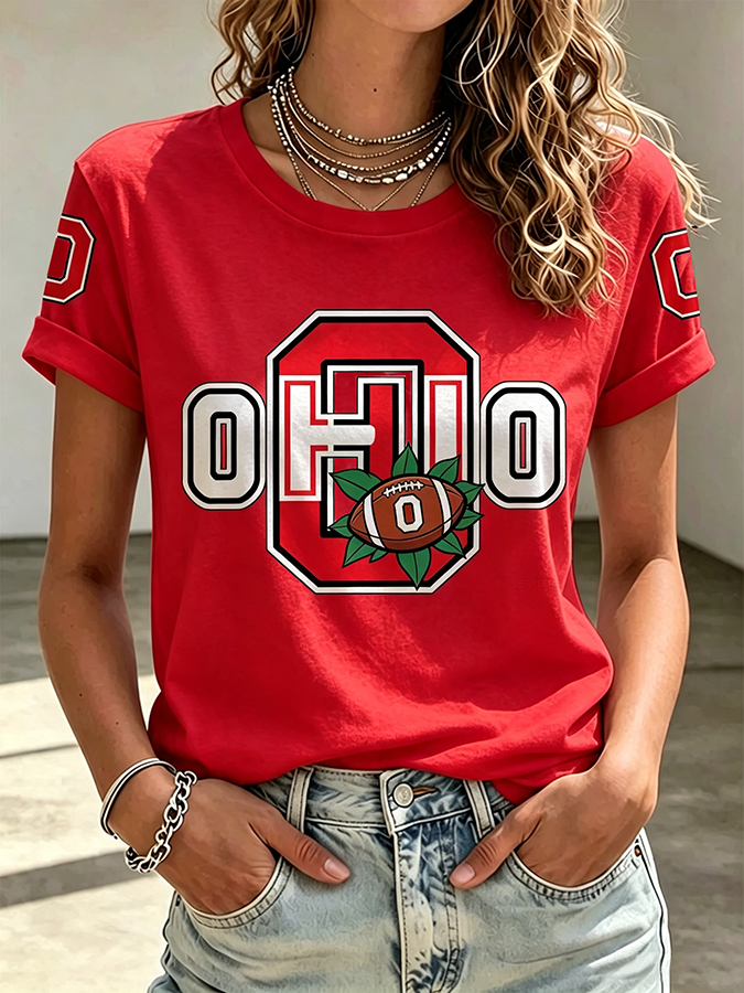 Ladies' Rugby Printed Round Neck T-Shirt